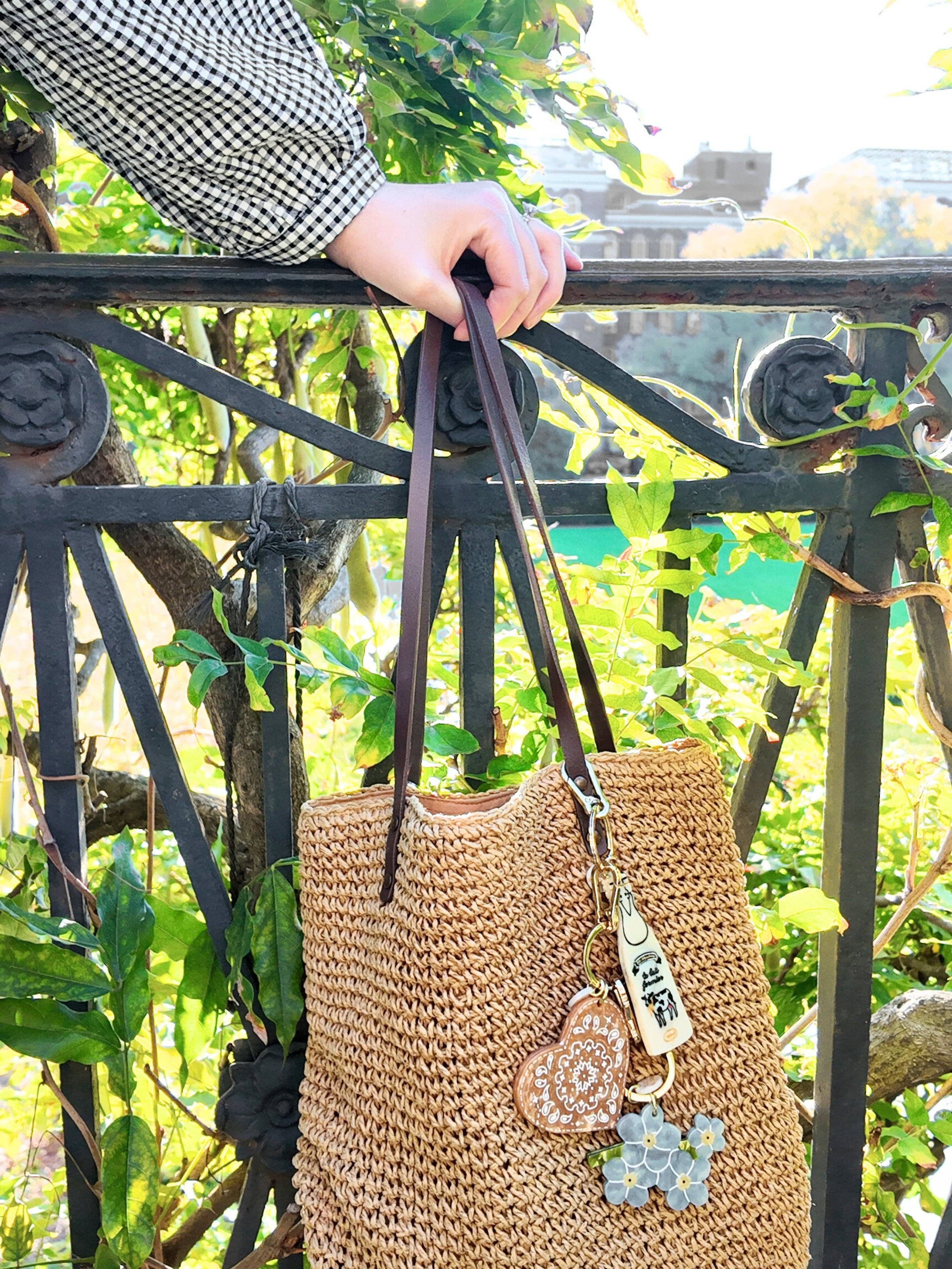 Hand-painted Forget-Me-Not Bag Charm + Keychain | Eco-Friendly