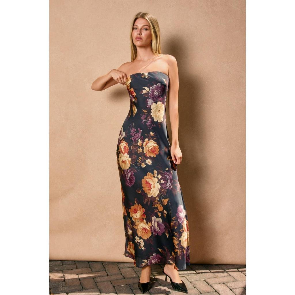 Hidden Haven Strapless Bias Cut Maxi Dress