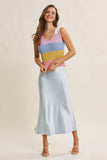 THICK SILKY SATIN BIAS CUT MAXI SKIRT: CLOUD BLUE