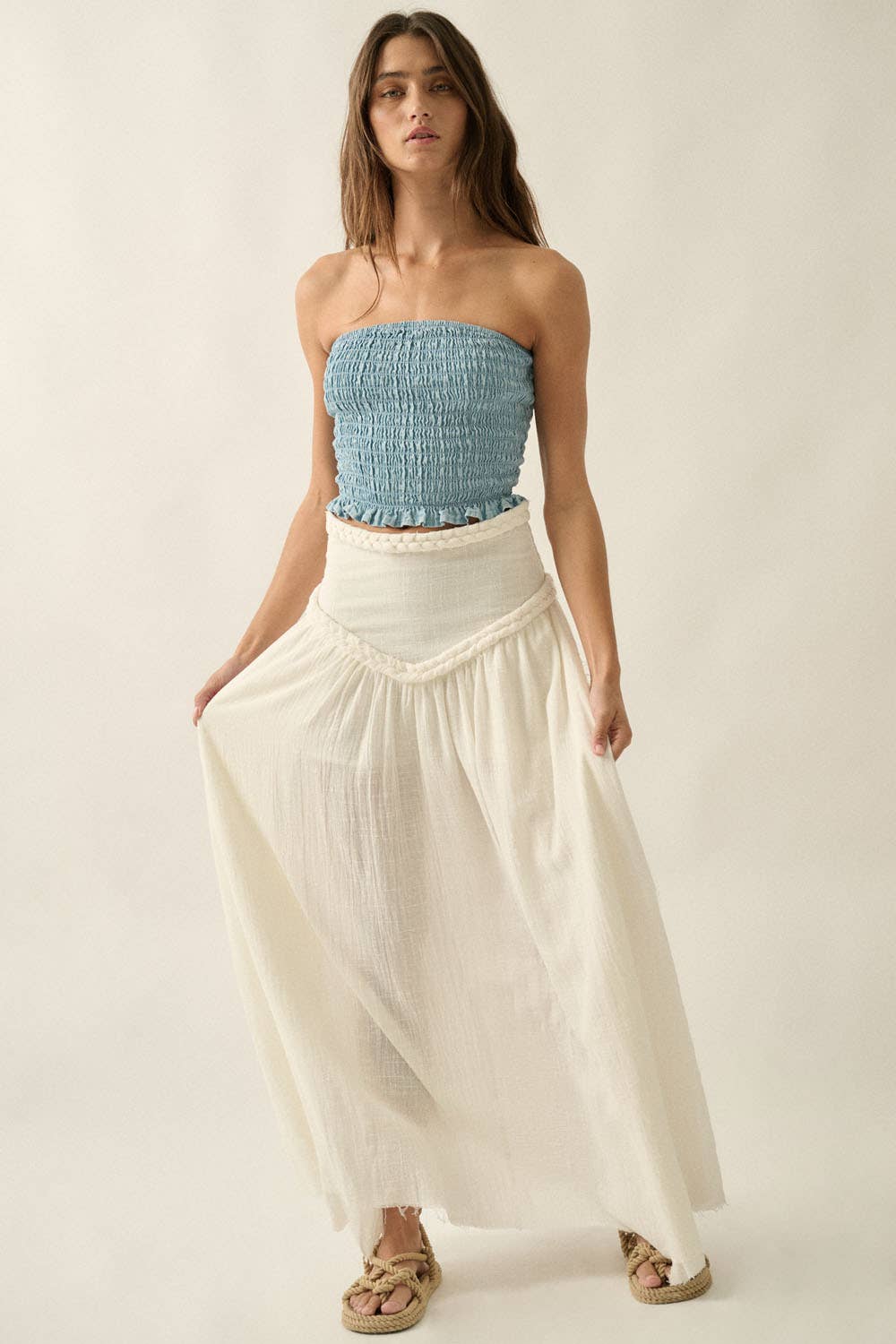 Tencel Denim Smocked Strapless Cropped Tube Top