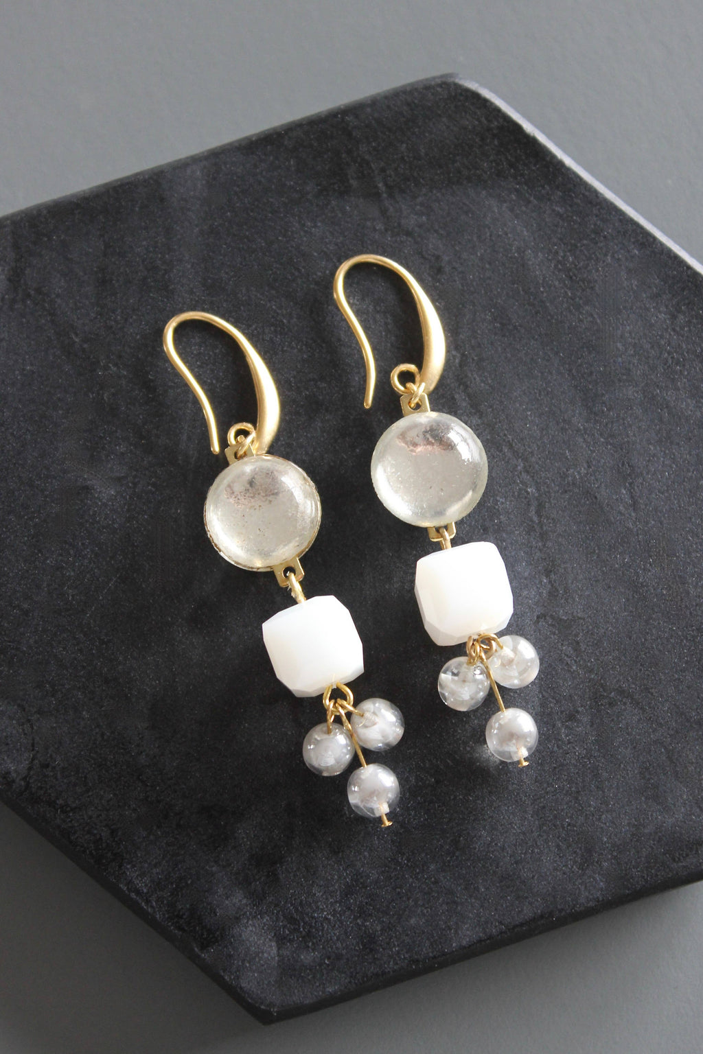 Vintage mirror glass cluster earrings