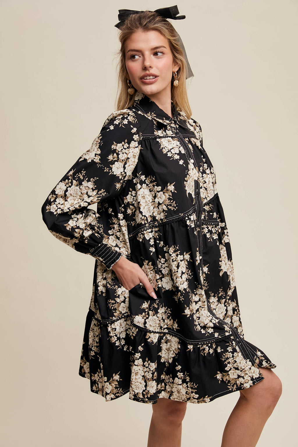 Floral Tiered Shirt Dress- CLEARANCE