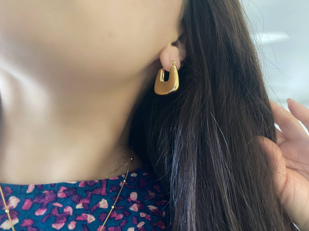 Lightweight gold chunky hoop earring gold plated waterproof