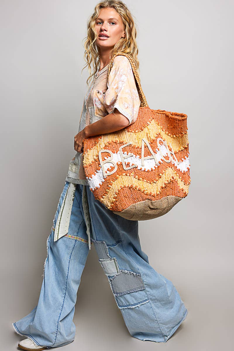 Beach Letter Woven Braided Tote Bag