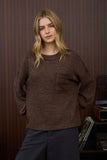 CREW NECK BUTTON DETAIL LONG SLEEVE KNIT TOP