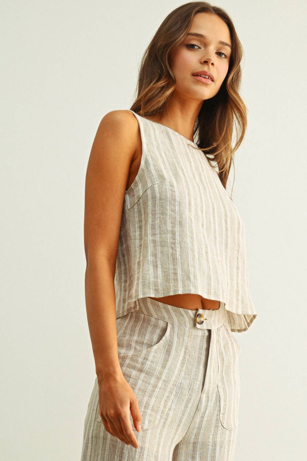 JACQUARD LINEN TWISTED BACK TOP