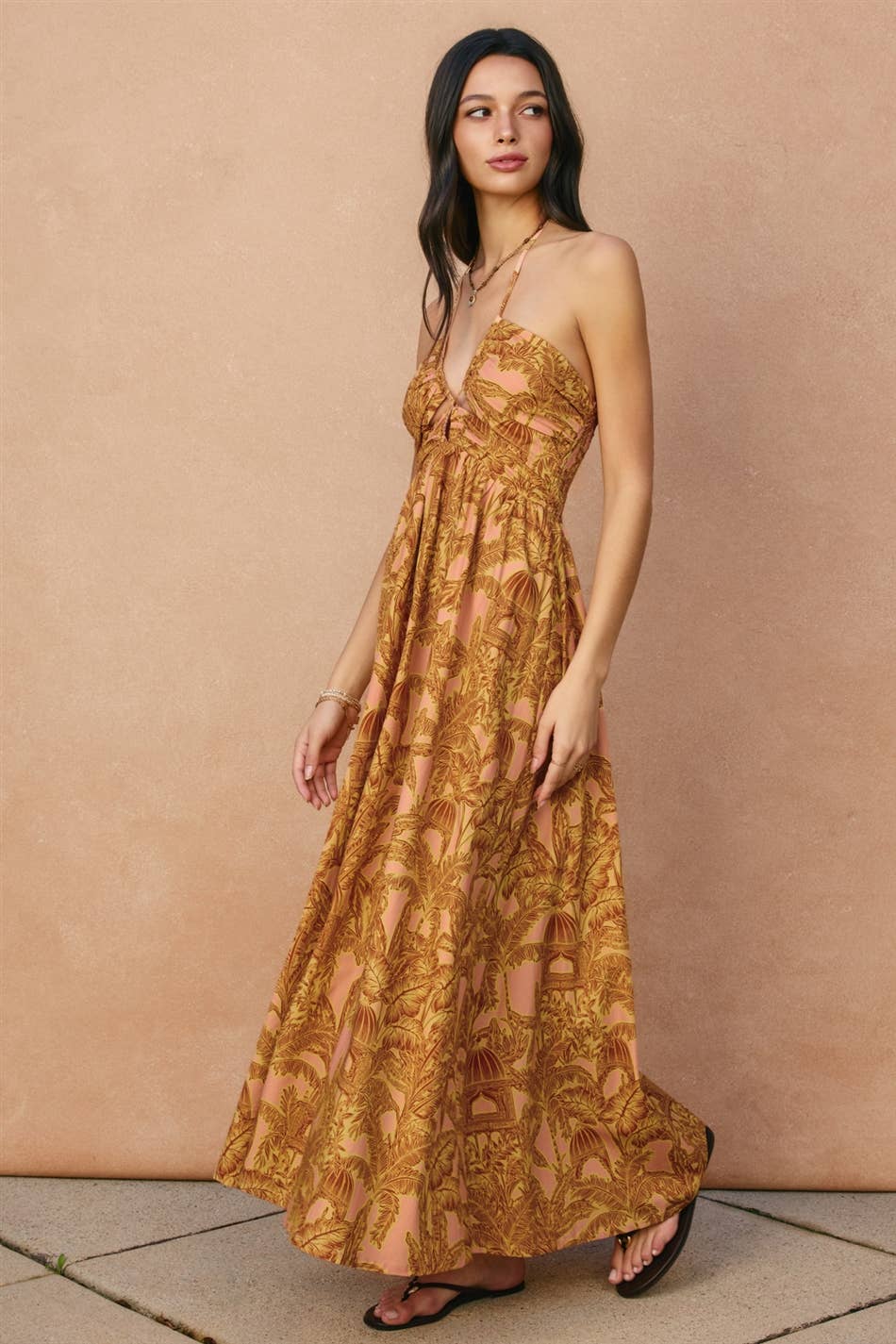 Sunwashed Palm Cut Out Halter Maxi Dress