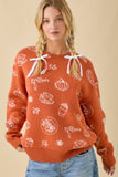 Pumpkin Spice Printed Long Sleeve Sweater