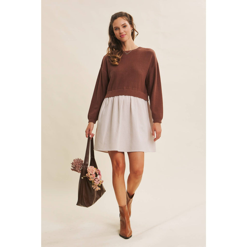 EASY COFFEE DATE BACK RIBBON TWOFER MINI SWEATER DRESS