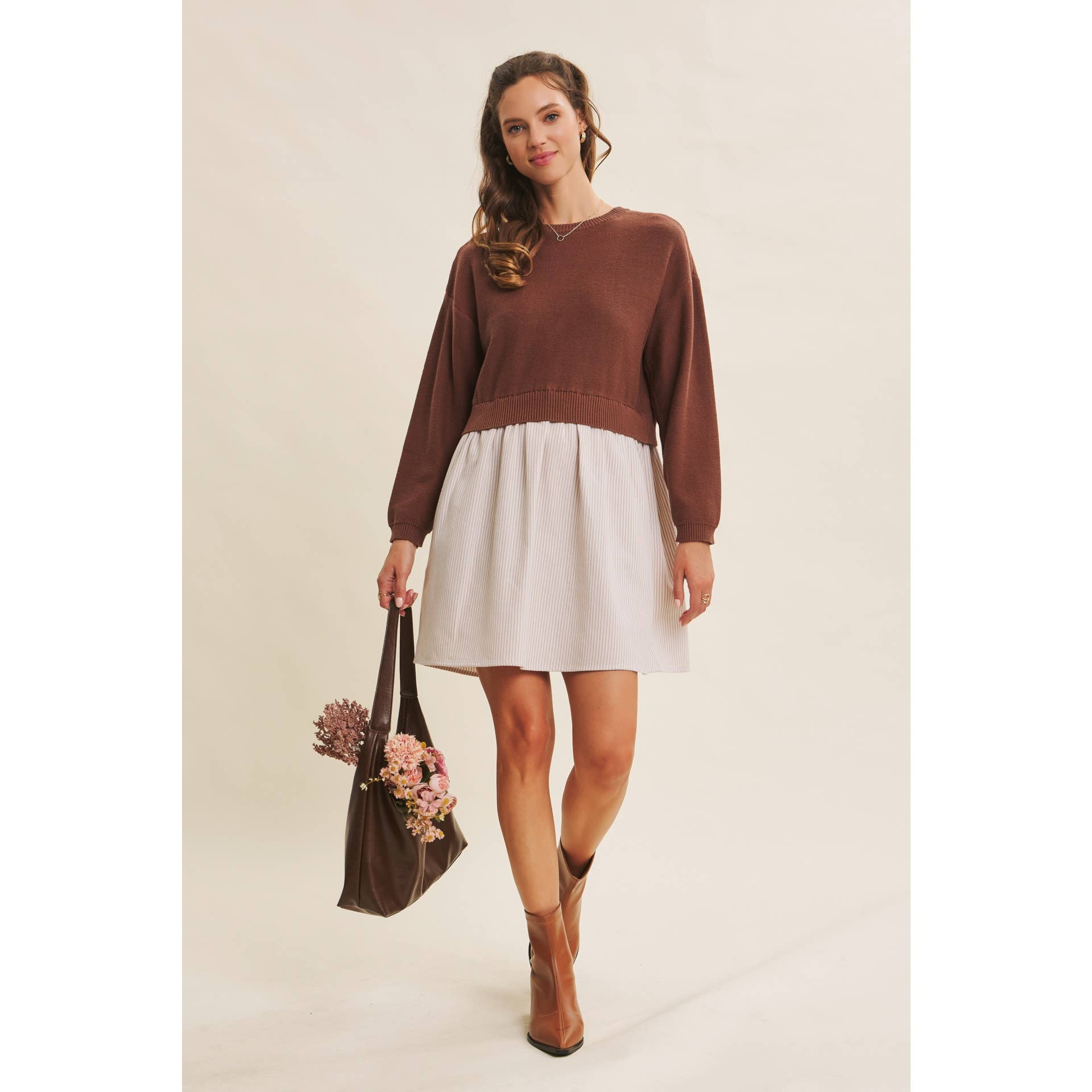 EASY COFFEE DATE BACK RIBBON TWOFER MINI SWEATER DRESS