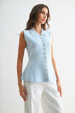 Sleeveless Button-Down Collared Top Vest