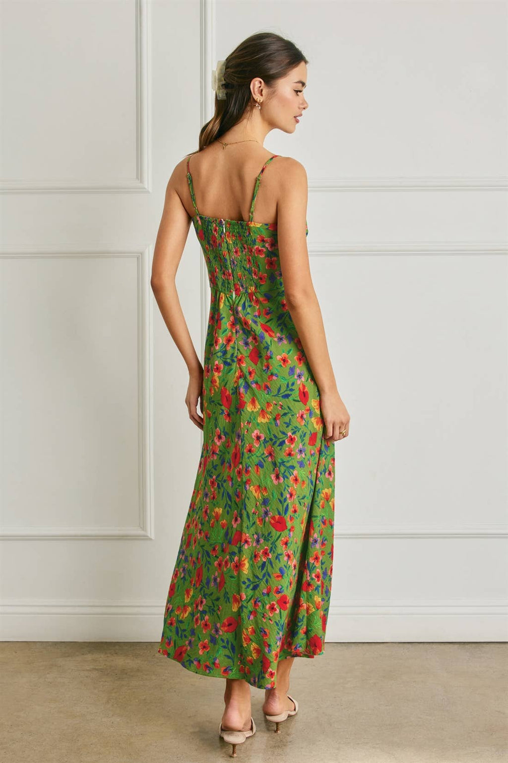 Floral Ruched Bust Slit Dress