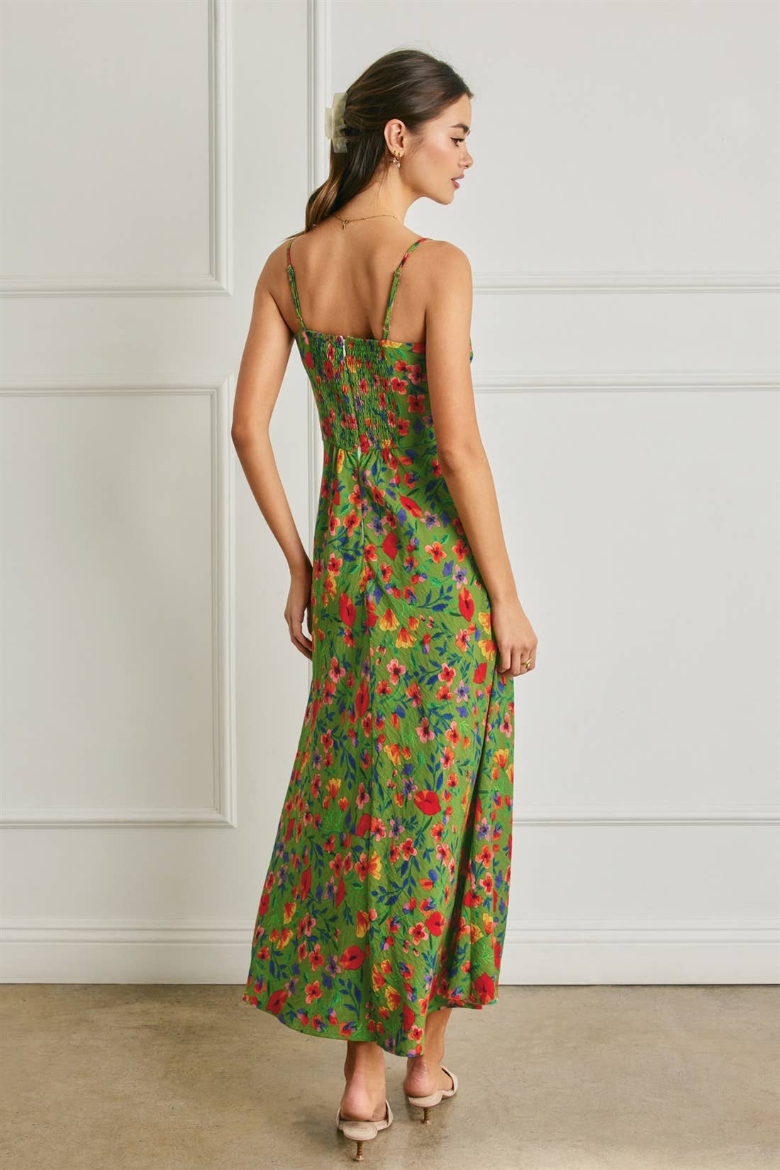 Floral Ruched Bust Slit Dress