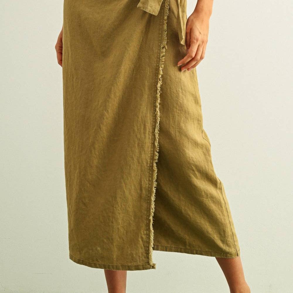 RAW HEM WRAP SKIRT