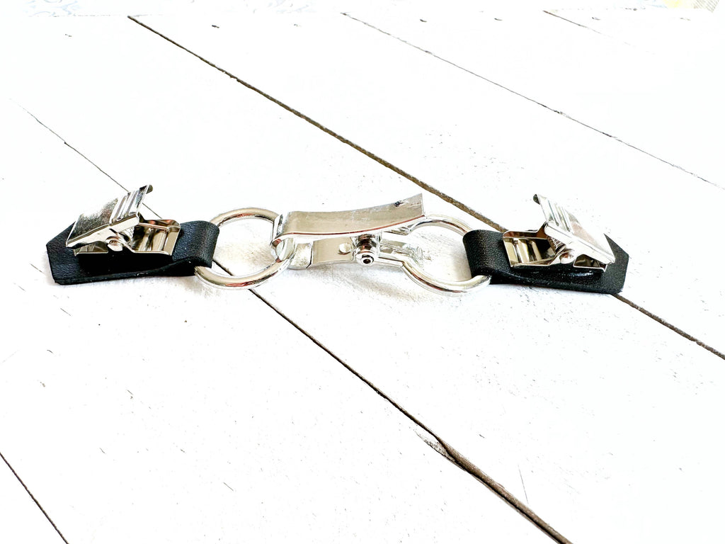 Silver Buckle & Black Leather Cinch Clip for Dress, Cardigan