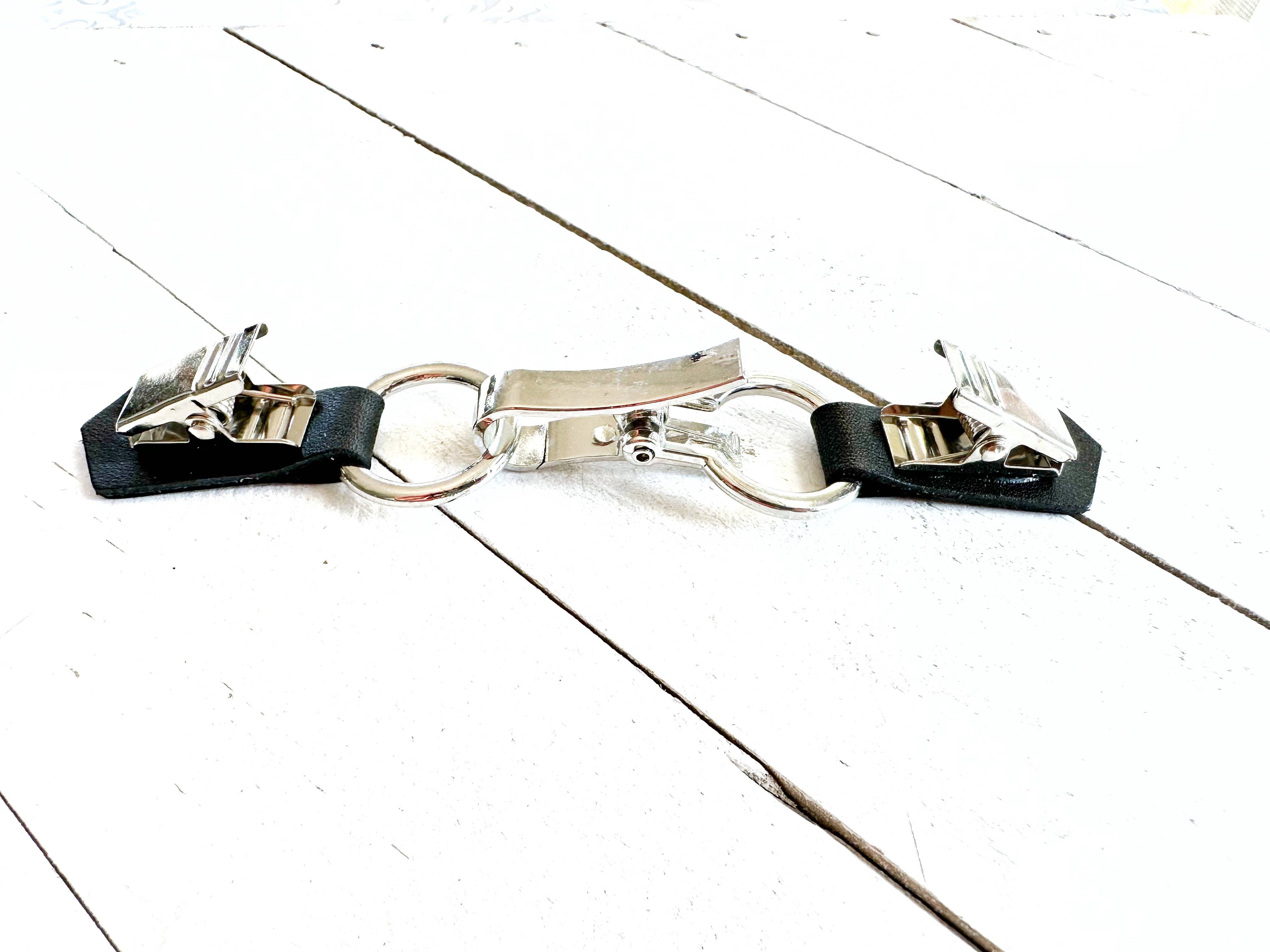 Silver Buckle & Black Leather Cinch Clip for Dress, Cardigan