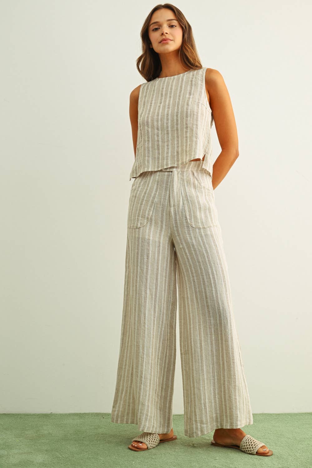 JACQUARD LINEN TWISTED BACK TOP