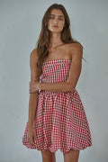 Gingham Smocking Tube Mini Dress