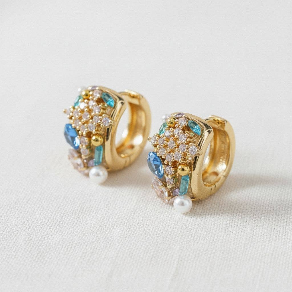 Vintage Inspired Colorful Cubic Zirconia C-Shape Stud Earrin