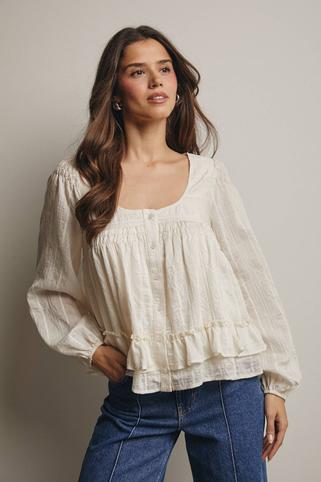 Rebecca Ruffle Hem Peasant Blouse