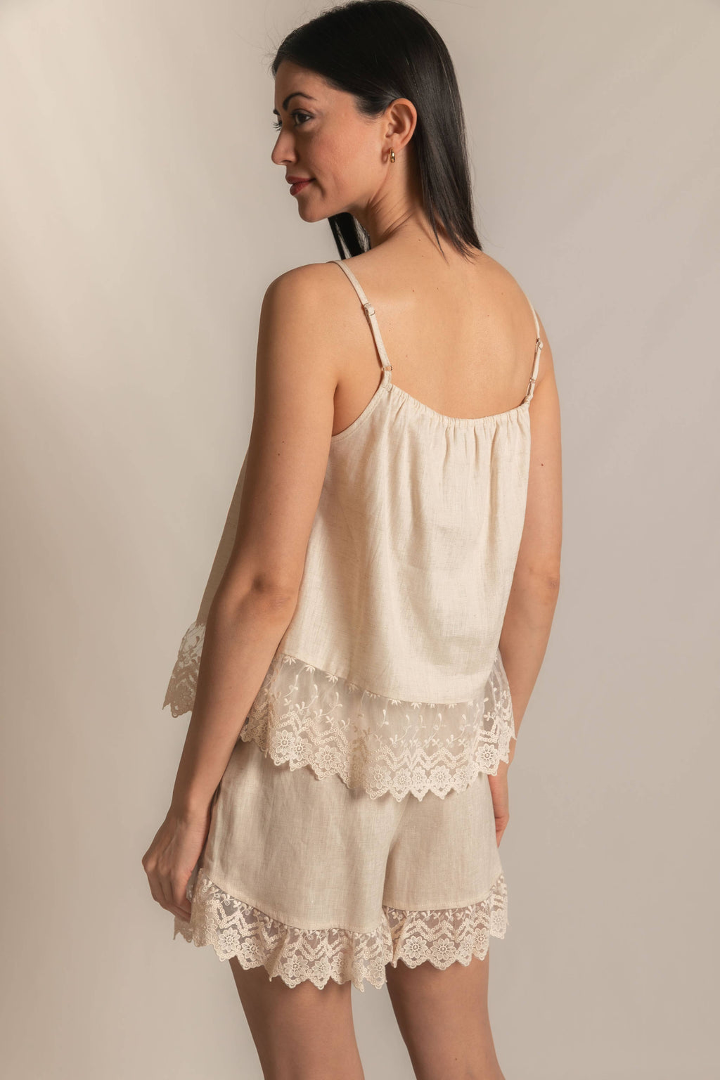 P.CILL Linen Shorts with Lace Contrast