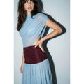Colorblock Mesh Maxi Dress with Contrast Waist