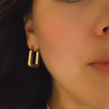 18k Rectangle hoops Gold Plated Dangle Earrings Lightweight