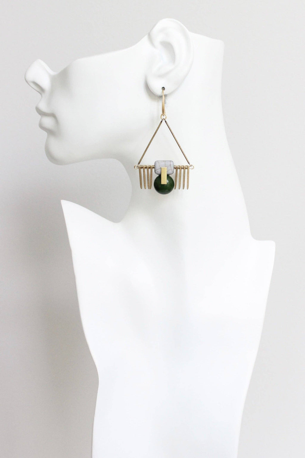 Hunter green and gray ArtDeco earrings
