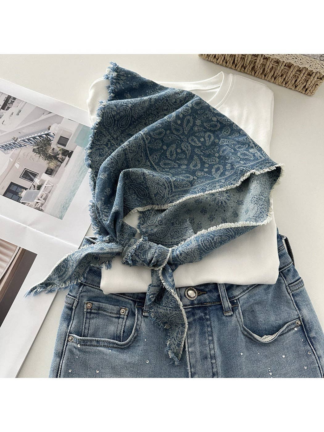 Unisex Vintage Frayed Triangle Scarf