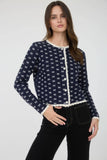 SCALLOP TRIM BUTTON DOWN X PATTERN KNIT CARDIGAN