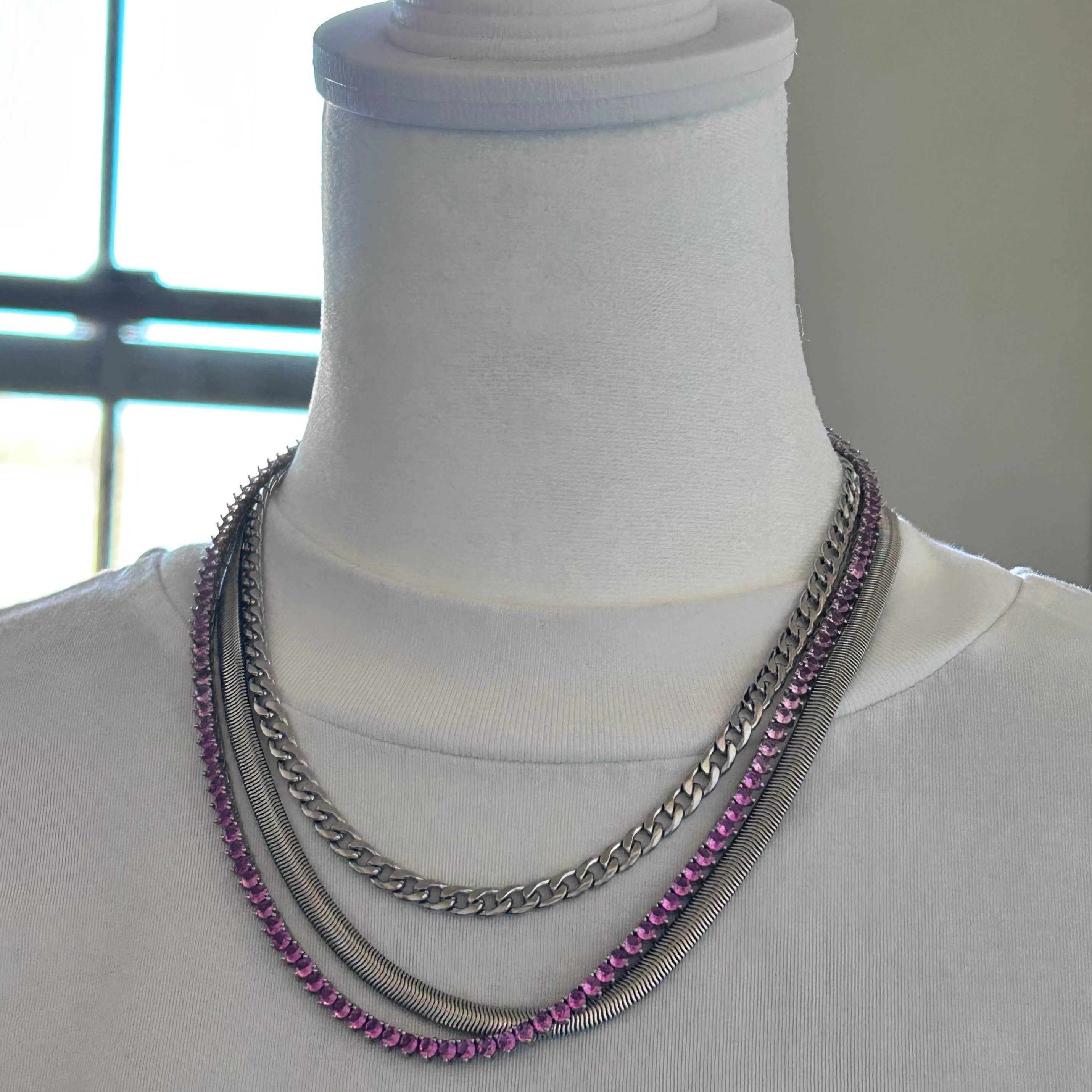 Simple silver layering curb link chain necklace