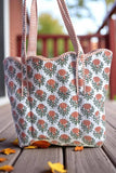 Clancy Orange Floral Scalloped Tote Bag