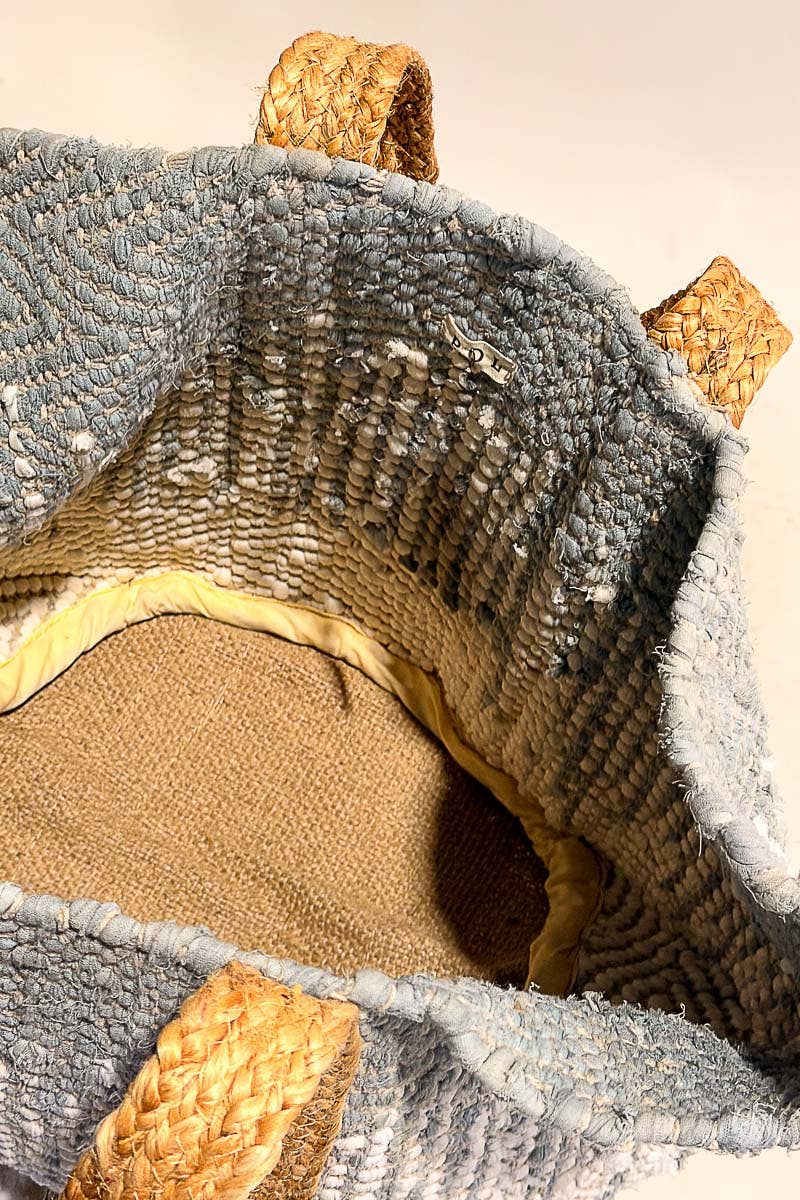 Denim Crochet Woven Tote Bag Boho Dotted Texture