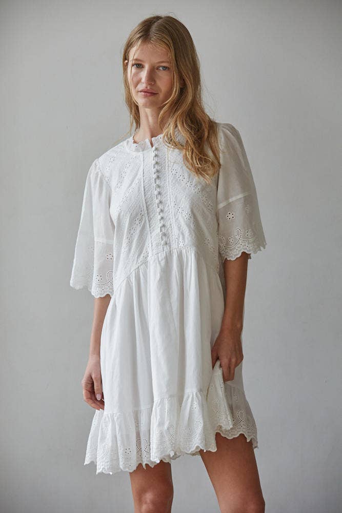 Woven Cotton Eyelet with Embroidery Detailed Mini