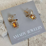 Amber Topaz color Rhinestones Dangle Earrings