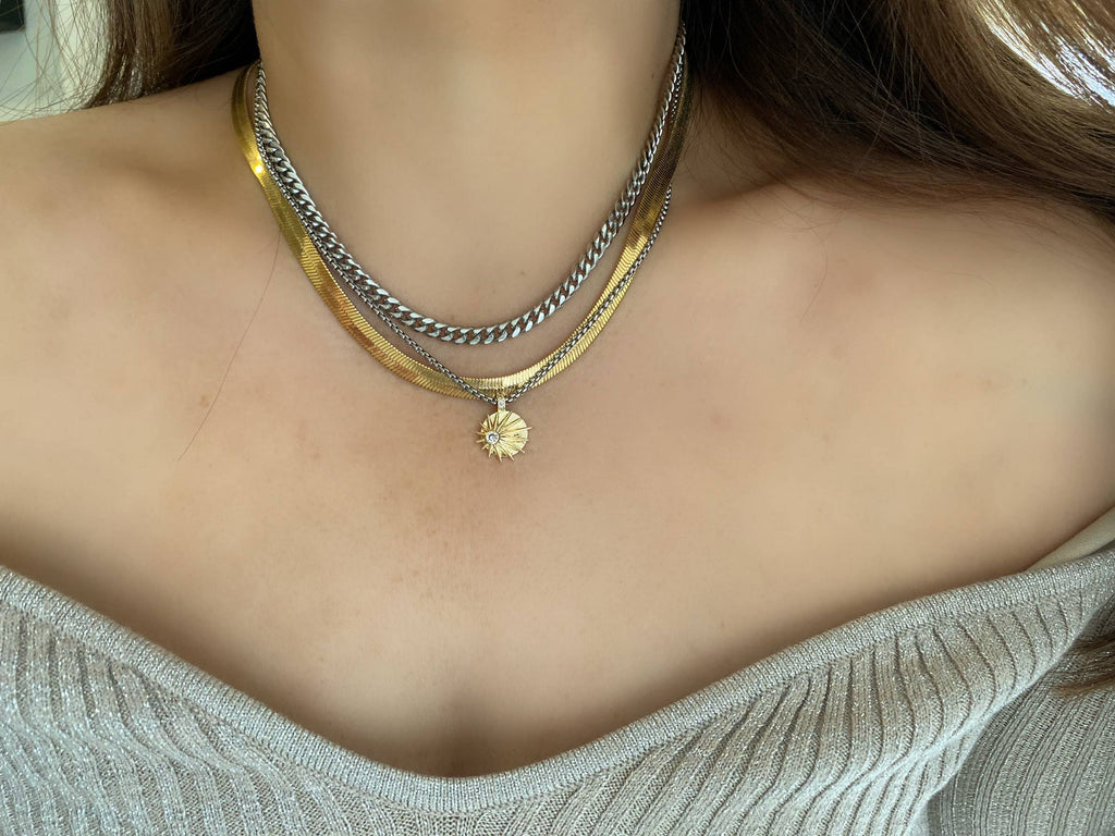 Simple silver layering curb link chain necklace