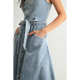 FRONT BUTTON DOWN ASYMMETRICAL DENIM DRESS