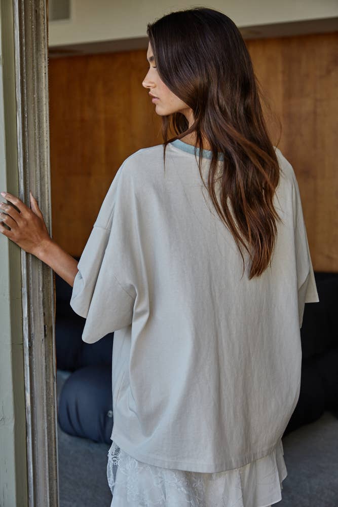 Contrast Neck Cotton Crew Tee