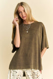 WASHED CREW NECK DROPPED DOLMAN SLEEVES TOP