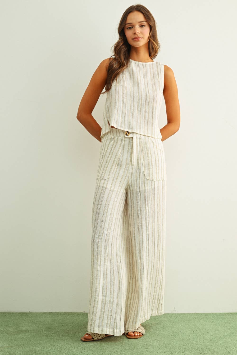 JACQUARD LINEN TWISTED BACK TOP