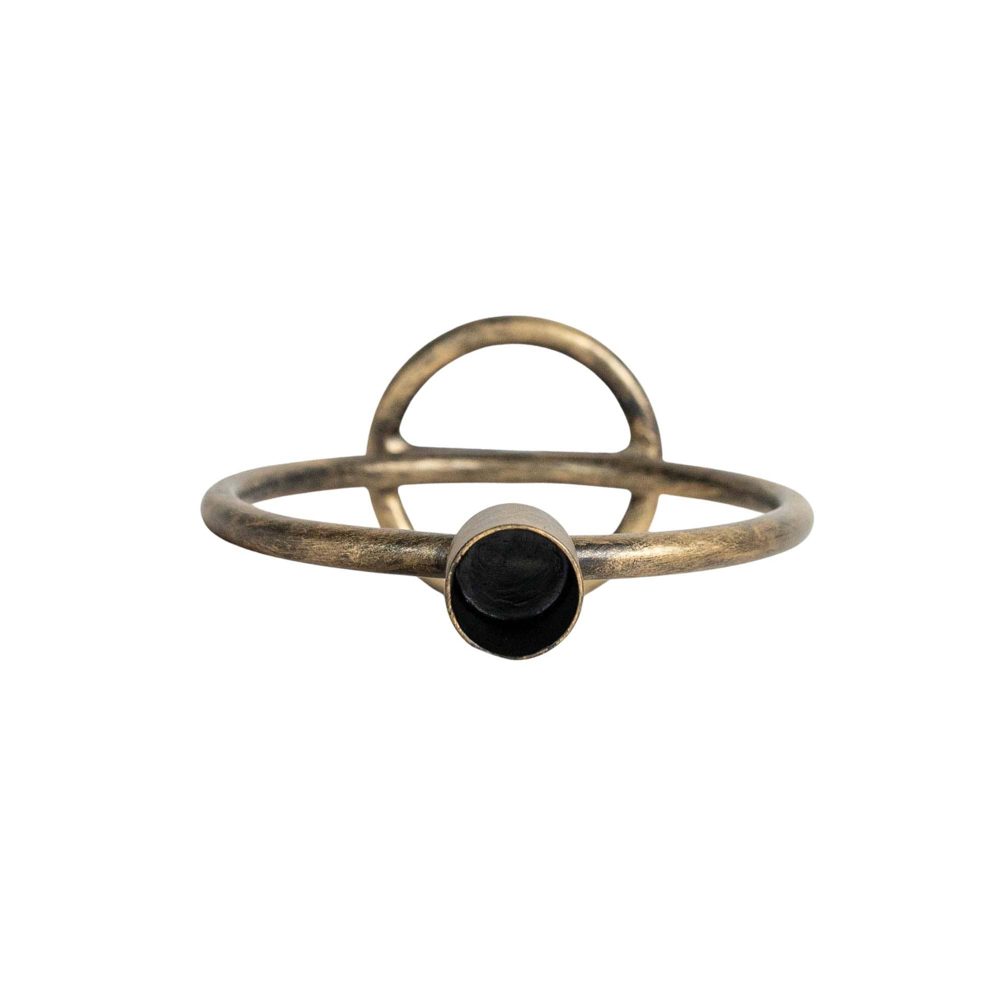 Kacela Brass Round Sculpture Taper Candle Holder Metal