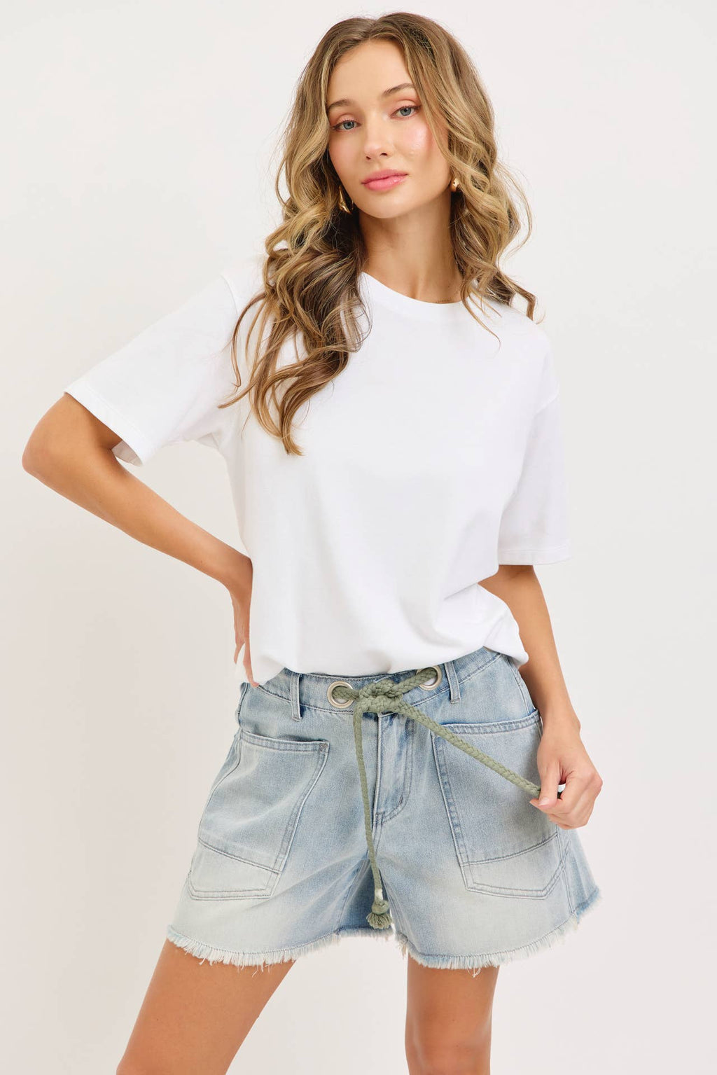 Barrel Jean Shorts with Rope Belt
