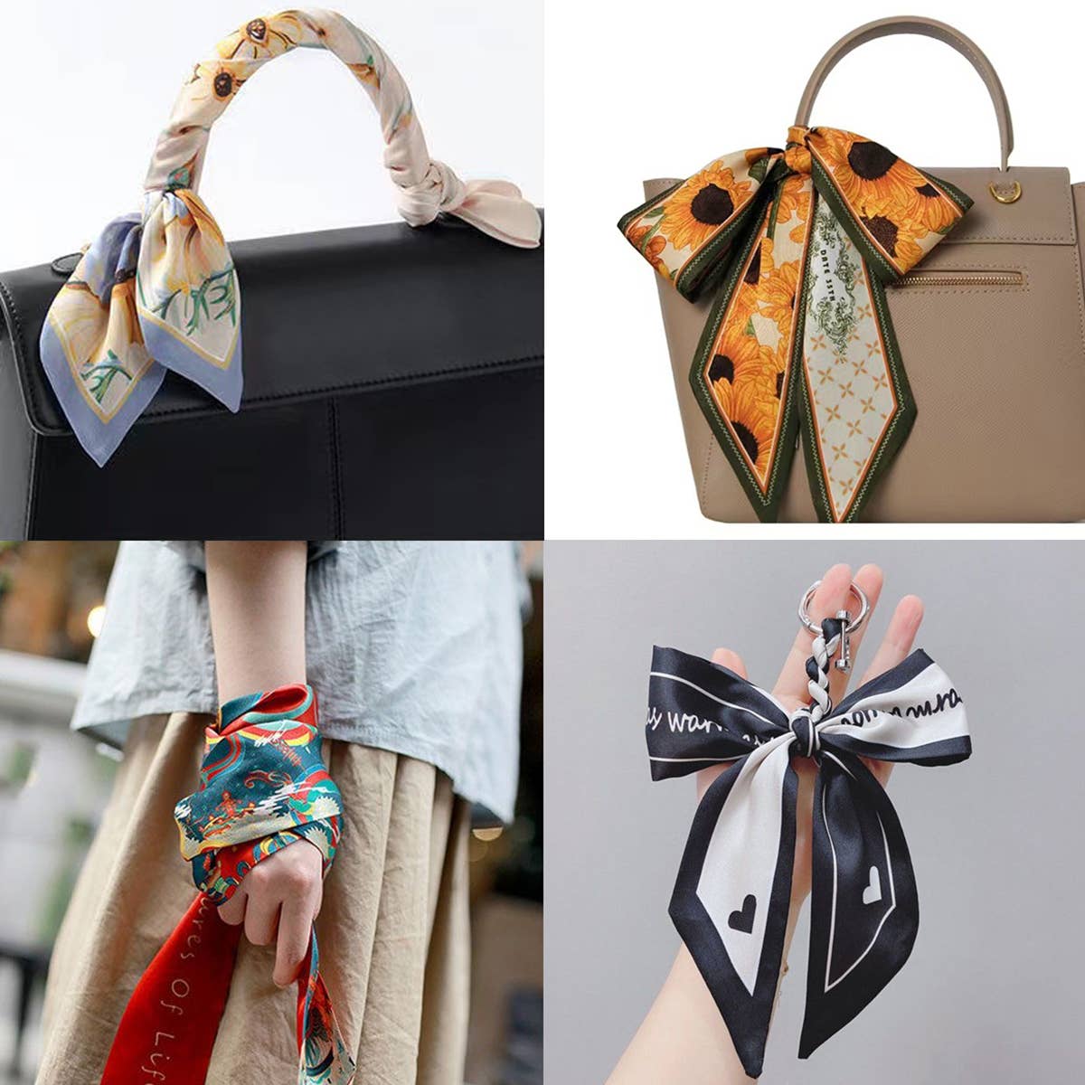 Floral and Ribbon Silk Scarf
