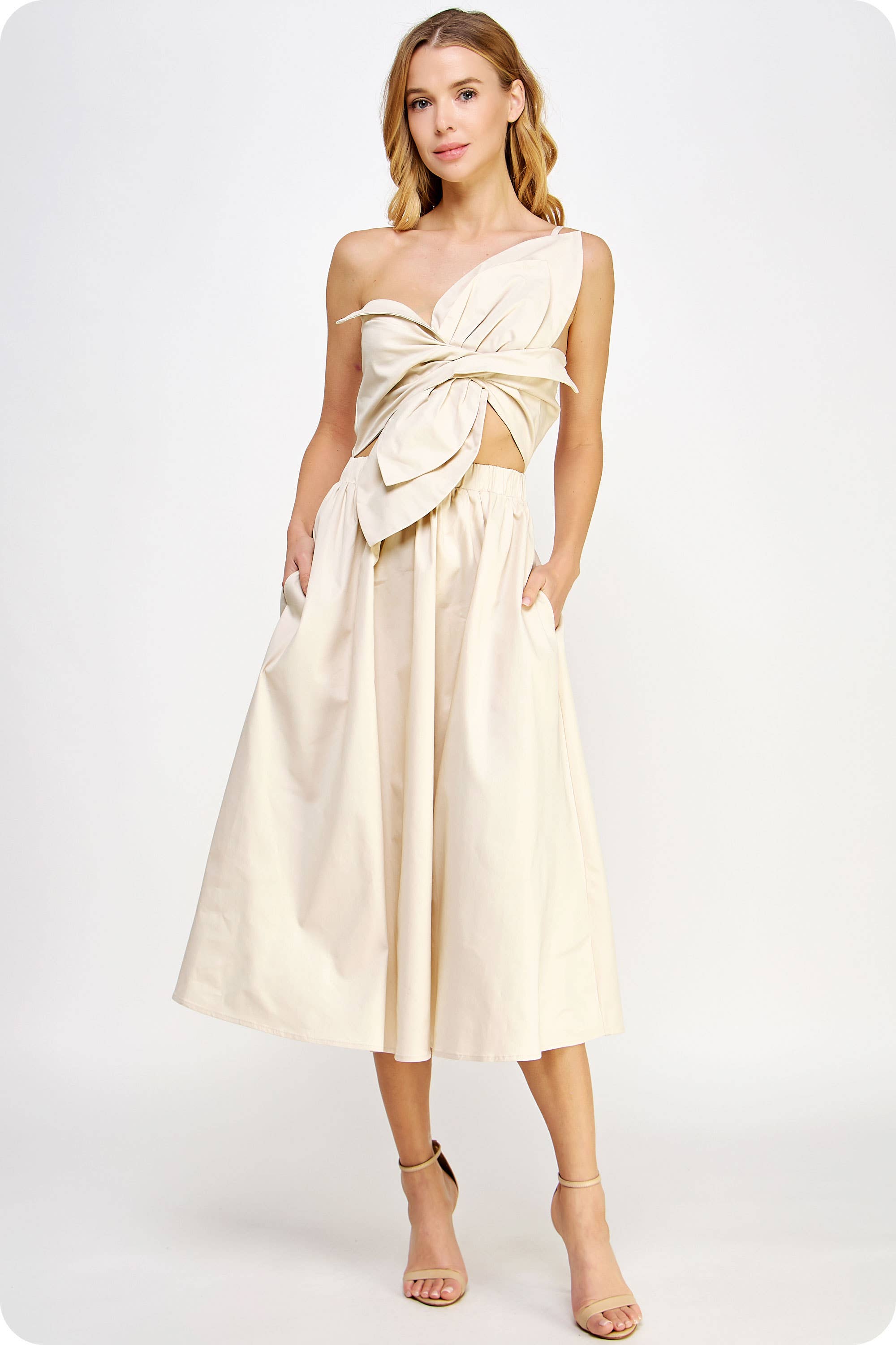 Knotted Flower Bow Midi Dress