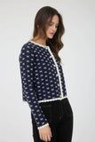 SCALLOP TRIM BUTTON DOWN X PATTERN KNIT CARDIGAN