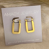 18k Rectangle hoops Gold Plated Dangle Earrings Lightweight