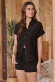 Evergreen Crinkle Collared Button Up