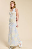 V-neck Sleeveless Plaid Maxi Dress with Back Tie
