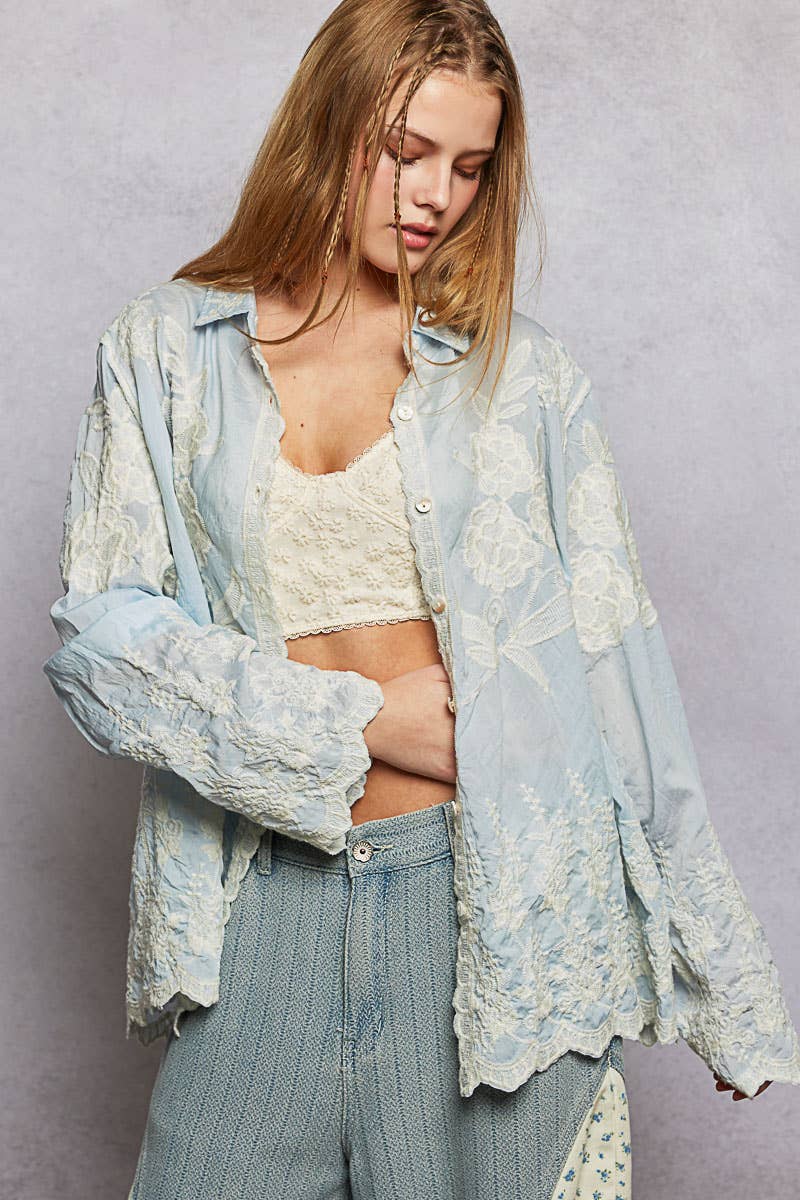 Flora Embroidered Scalloped Top