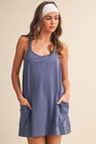 SLEEVELES KNIT ROMPER ATTACHED DRESS WITH POCKETS